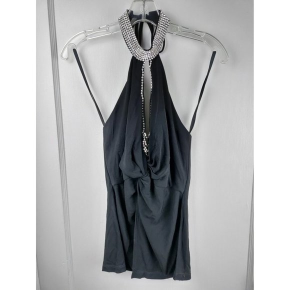 Nicole Bakti Sexy Fitted Stretch Rhinestone Evening Pantsuit SMALL Wide Leg NICE - Picture 6 of 10